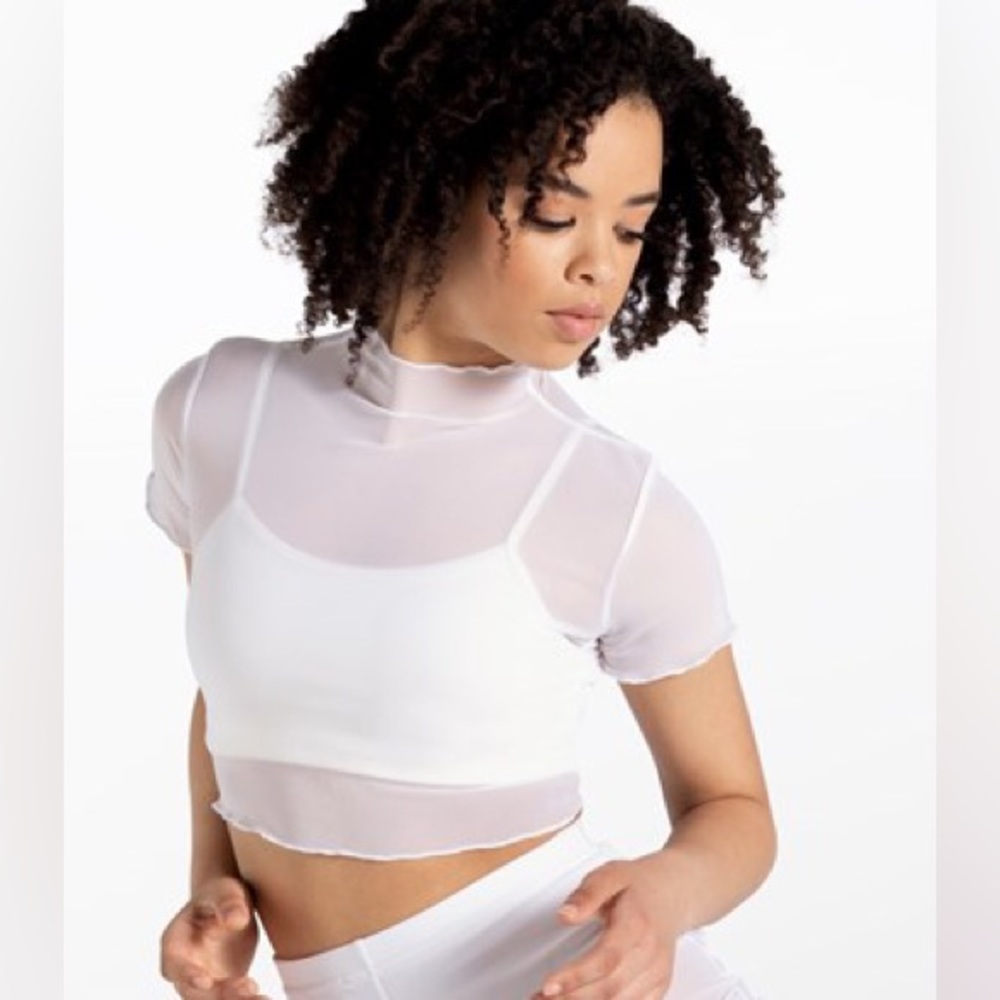 White Balera Cropped Power Mesh Tee Style 14428 Dance Competition Team Costumes